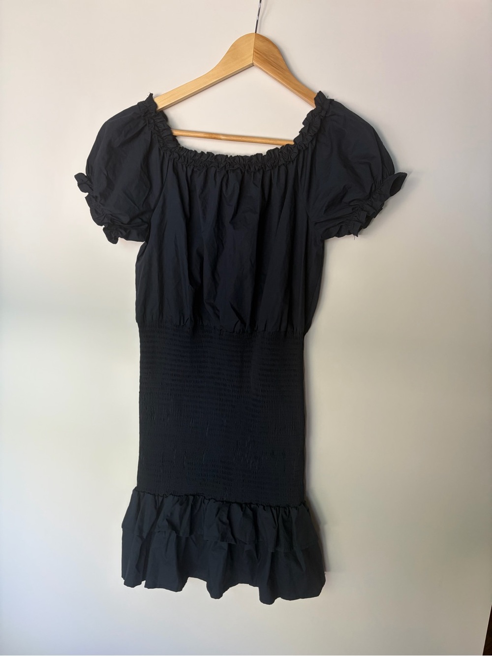 Goodnight Macaroon Women’s Dark Navy Blue Smocked Ruffle Mini Dress Size L